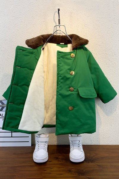 Gyermek téli kabát poláros béléssel és gombos rögzítéssel