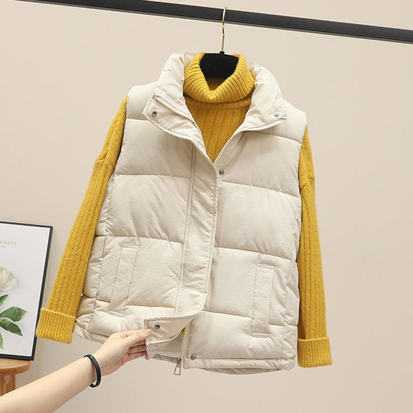 Φαρδύ βαμβακερό γιλέκο απλό μοντέλο με φερμουάρ