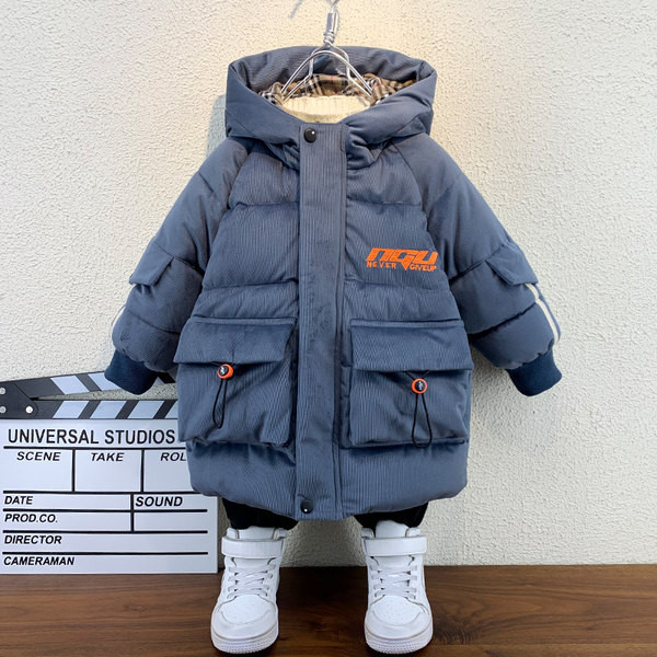 Gyermek téli kabát fekete és szürke színben