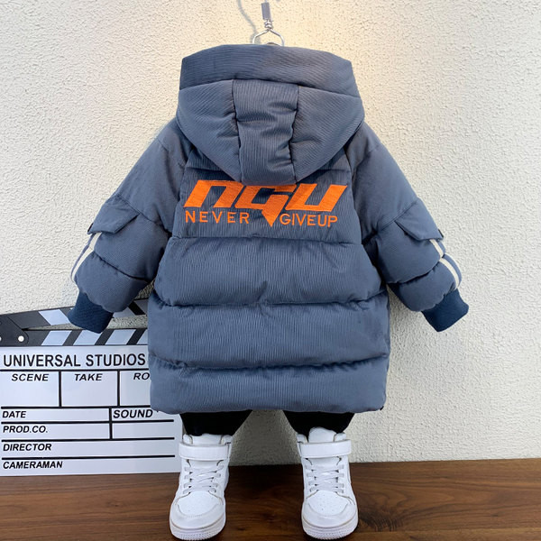 Gyermek téli kabát fekete és szürke színben