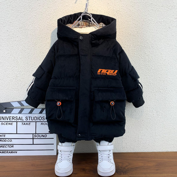 Gyermek téli kabát fekete és szürke színben