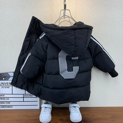 Παιδικό χειμωνιάτικο μπουφάν με κουκούλα σε κόκκινο και μαύρο χρώμα