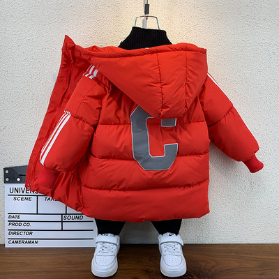 Παιδικό χειμωνιάτικο μπουφάν με κουκούλα σε κόκκινο και μαύρο χρώμα