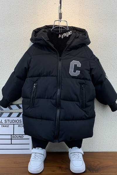 Gyermek téli kabát kapucnival piros és fekete színben