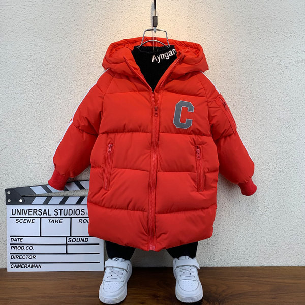 Gyermek téli kabát kapucnival piros és fekete színben