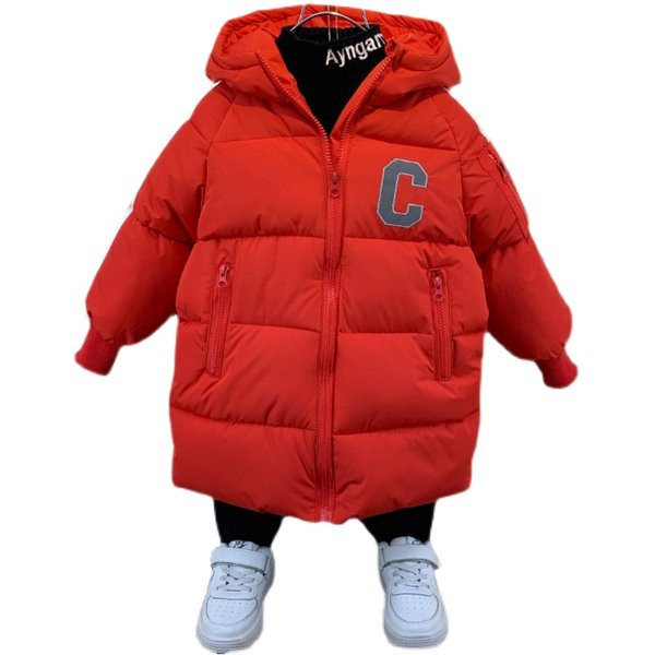 Gyermek téli kabát kapucnival piros és fekete színben
