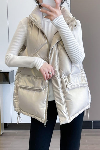 Meleg női mellény nagy zsebekkel és nyakkendőkkel