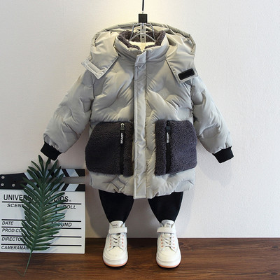 Gyermek téli kabát kék és szürke cipzárral