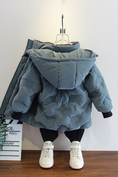 Gyermek téli kabát kék és szürke cipzárral