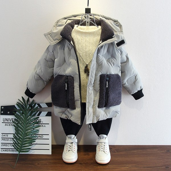 Gyermek téli kabát kék és szürke cipzárral