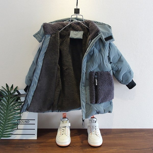 Gyermek téli kabát kék és szürke cipzárral