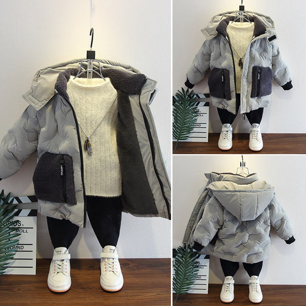 Gyermek téli kabát kék és szürke cipzárral