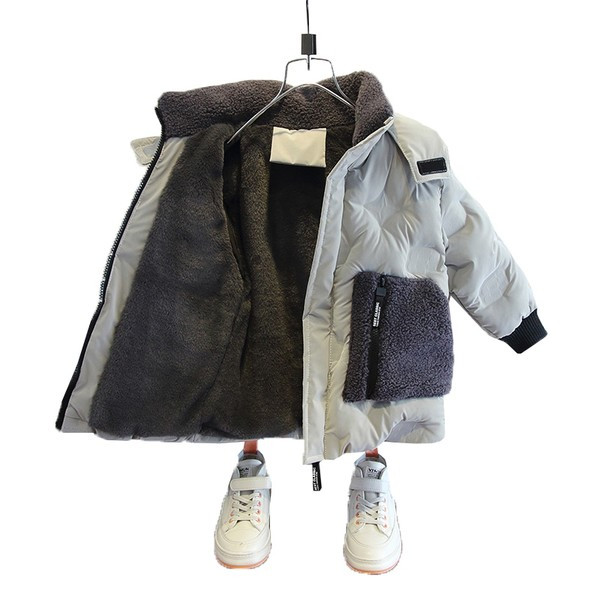 Gyermek téli kabát kék és szürke cipzárral