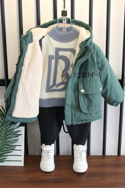 Moodne laste sügis-talvine sooja voodriga jope poistele