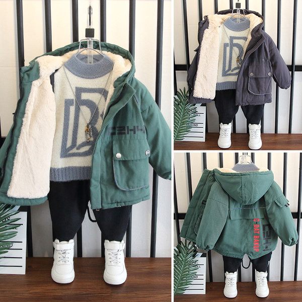 Moodne laste sügis-talvine sooja voodriga jope poistele