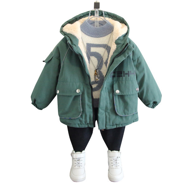 Moodne laste sügis-talvine sooja voodriga jope poistele