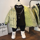 Gyermek téli kabát zöld és fekete színben