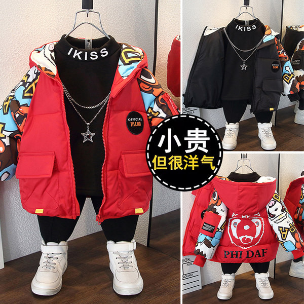 Új modell gyerek téli kabát színes rátéttel fiúknak