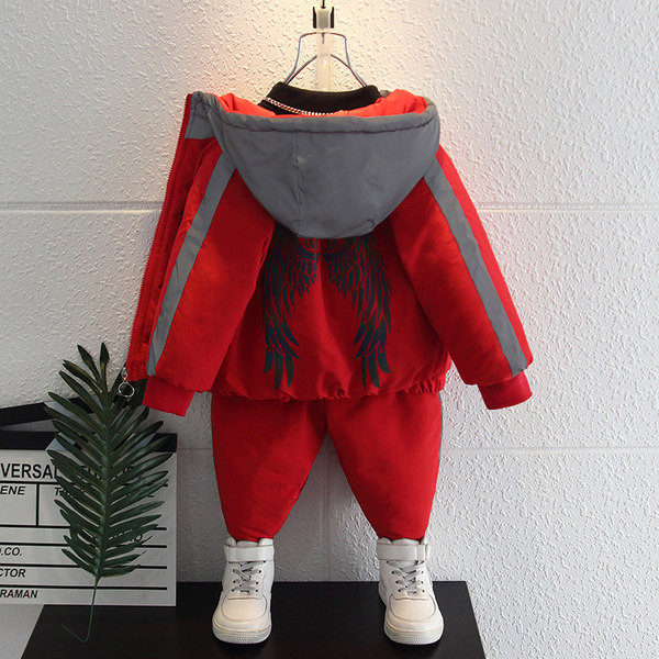 Fiú téli ruhák plusz bársony öltöny 2021 új külföldi stílusú baba téli ruhák divatos gyerek vastagító és meleg kétrészes öltöny