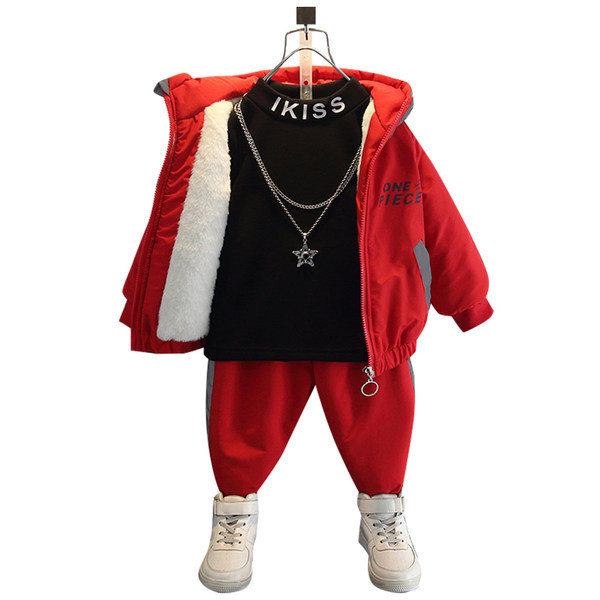 Fiú téli ruhák plusz bársony öltöny 2021 új külföldi stílusú baba téli ruhák divatos gyerek vastagító és meleg kétrészes öltöny