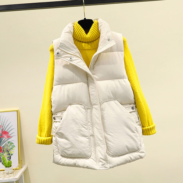 Γυναικείο χοντρό γιλέκο μεσαίου μήκους με μεγάλες τσέπες