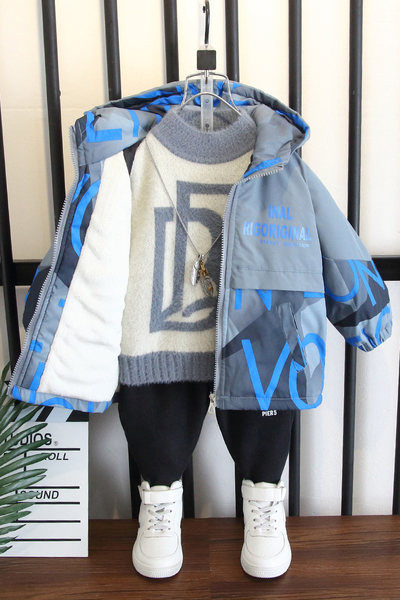 Gyerek dzseki fiúknak vastag bársony béléssel és felirattal