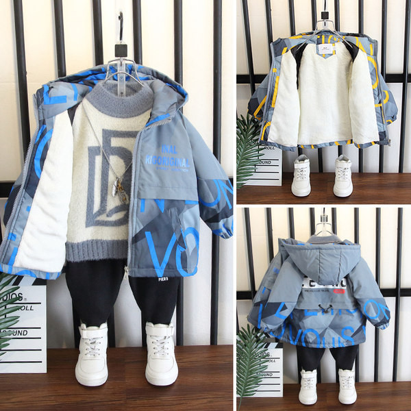 Gyerek dzseki fiúknak vastag bársony béléssel és felirattal