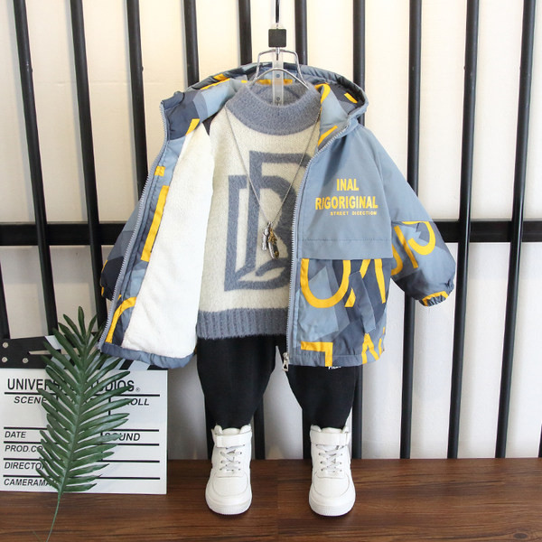 Gyerek dzseki fiúknak vastag bársony béléssel és felirattal