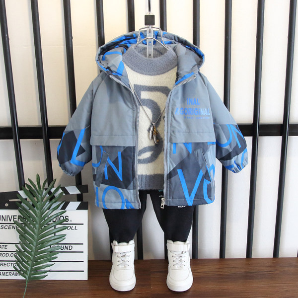 Gyerek dzseki fiúknak vastag bársony béléssel és felirattal