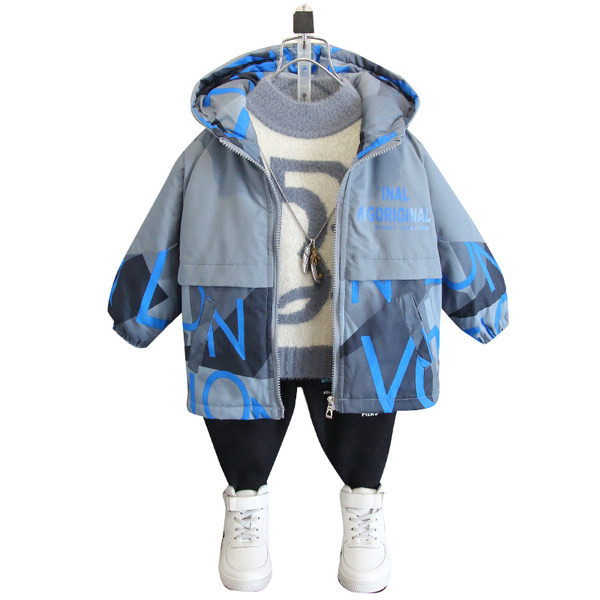 Gyerek dzseki fiúknak vastag bársony béléssel és felirattal