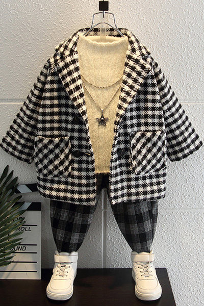 Uus mudel taskutega laste ruuduline mantel poistele