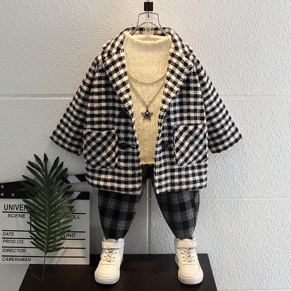 Uus mudel taskutega laste ruuduline mantel poistele