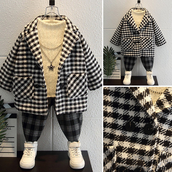 Uus mudel taskutega laste ruuduline mantel poistele