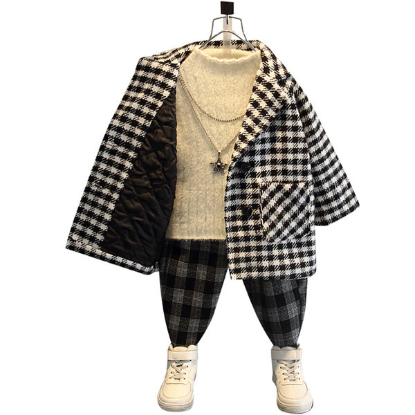 Uus mudel taskutega laste ruuduline mantel poistele