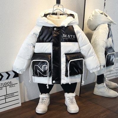 Téli gyerekkabát kapucnival fehér és fekete színben