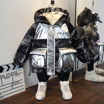 Téli gyerekkabát kapucnival fehér és fekete színben