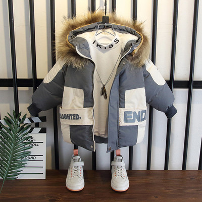 Téli gyerek melegítő pehely béléssel és kapucnival fiúknak