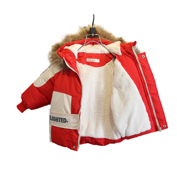 Téli gyerek melegítő pehely béléssel és kapucnival fiúknak