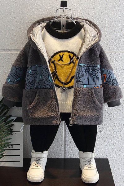 Poistele sobiv kahes värvitoonis kapuutsiga laste talvejope