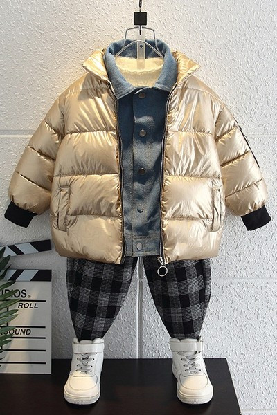 Fényes hatású meleg téli kabát fiúknak