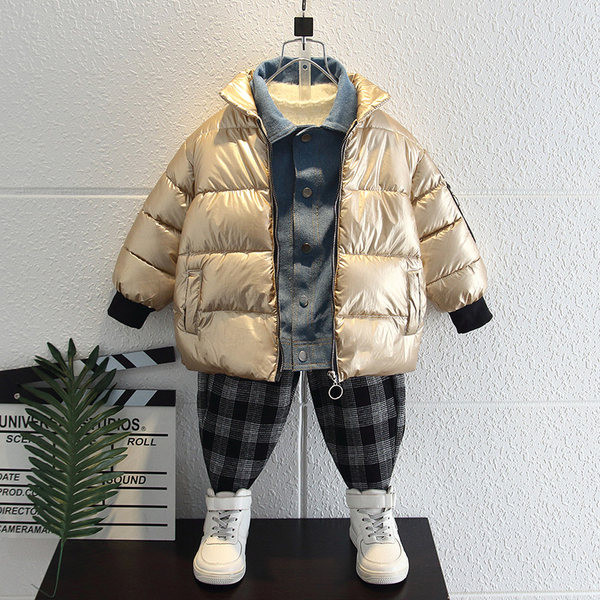 Fényes hatású meleg téli kabát fiúknak