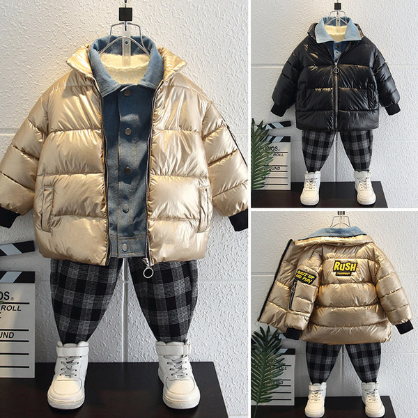 Fényes hatású meleg téli kabát fiúknak