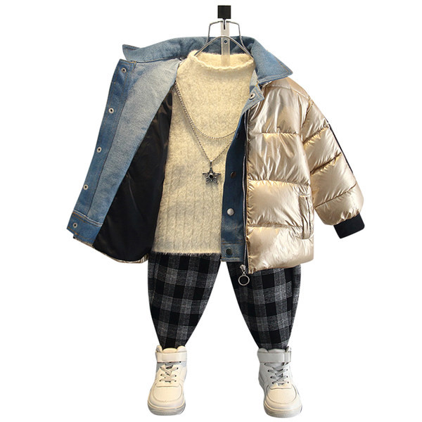 Fényes hatású meleg téli kabát fiúknak