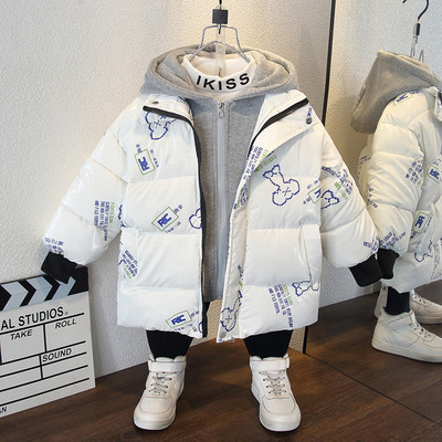 Uus mudel kapuutsiga ja trükiga talvine laste jope