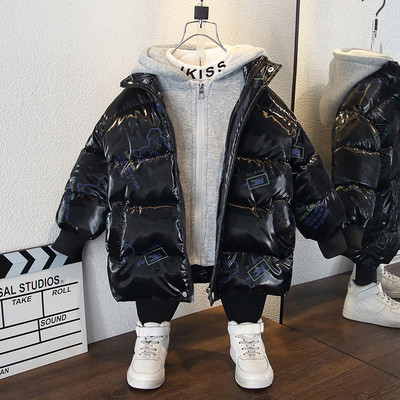 Uus mudel kapuutsiga ja trükiga talvine laste jope