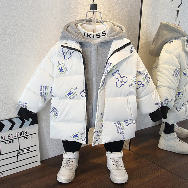 Uus mudel kapuutsiga ja trükiga talvine laste jope