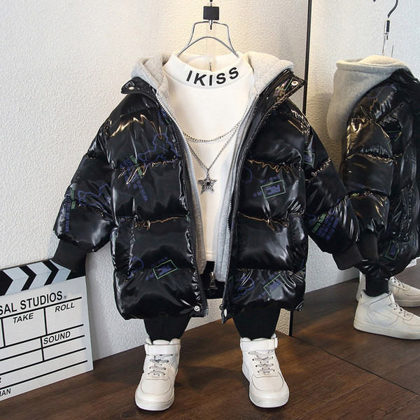 Uus mudel kapuutsiga ja trükiga talvine laste jope