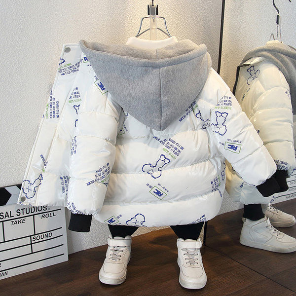 Uus mudel kapuutsiga ja trükiga talvine laste jope