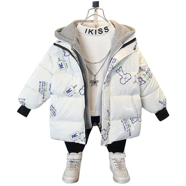 Uus mudel kapuutsiga ja trükiga talvine laste jope