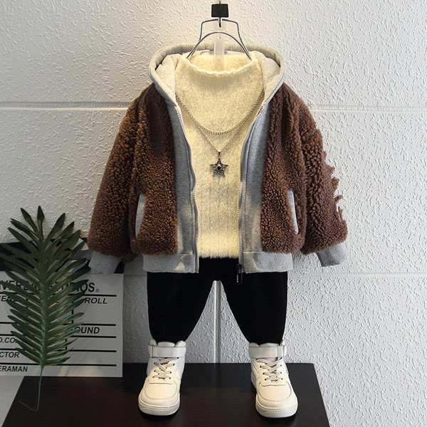 Tõmbluku ja kapuutsiga laste talvejope - kahte värvi